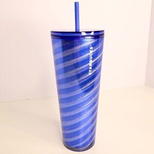 24oz Starbucks Christmas Holiday 2023 Blue & Silver Swirl Venti Cold Cup Tumbler